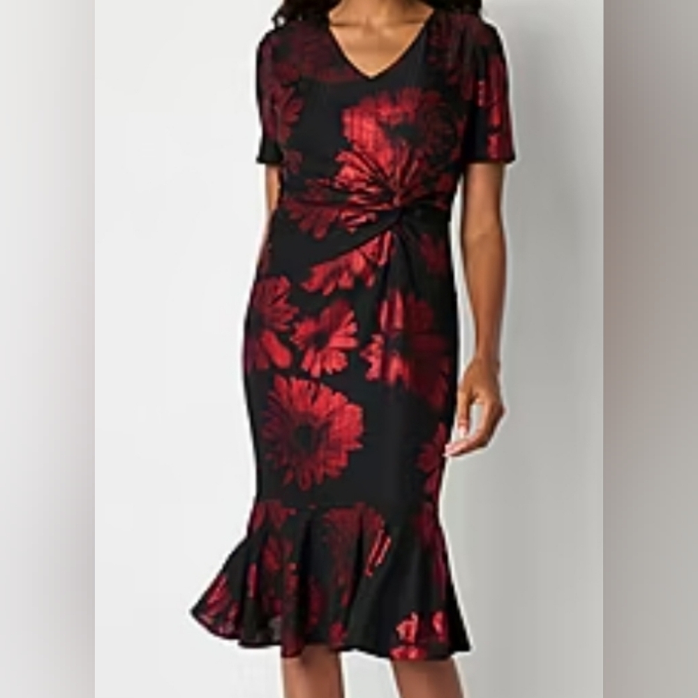 Elegant Black and Red Floral Dress
